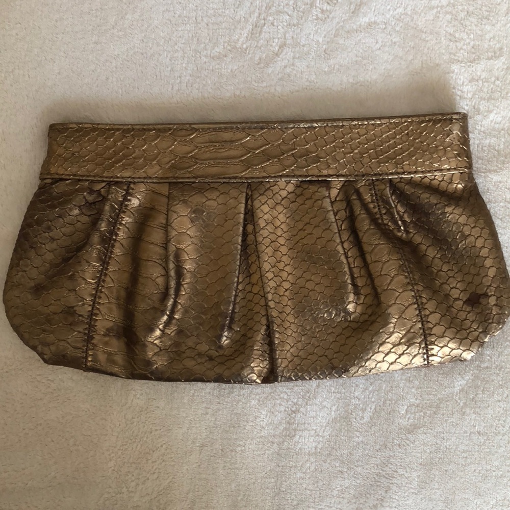 Bronze Faux Snake Skin Clutch